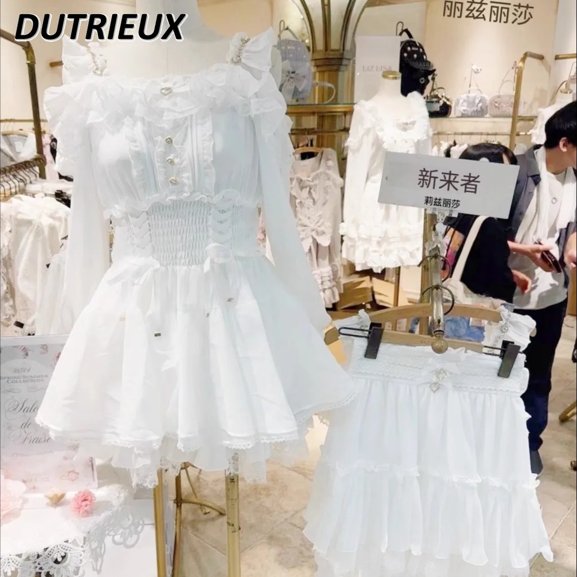 Японская осенняя серия Sweet Mine Массовый шифоновый топ с открытыми плечами и рюшами