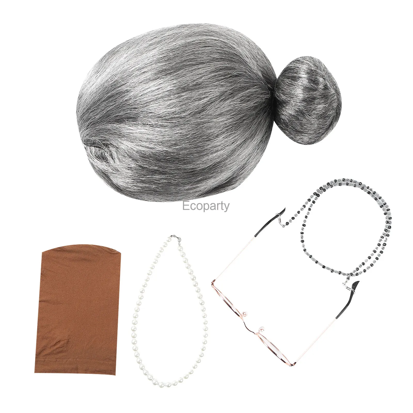 

5 шт. аксессуары для косплея бабушки на Хэллоуин маскарад старая леди наряд седые волосы парик шляпа очки ожерелье набор декор для вечеринки