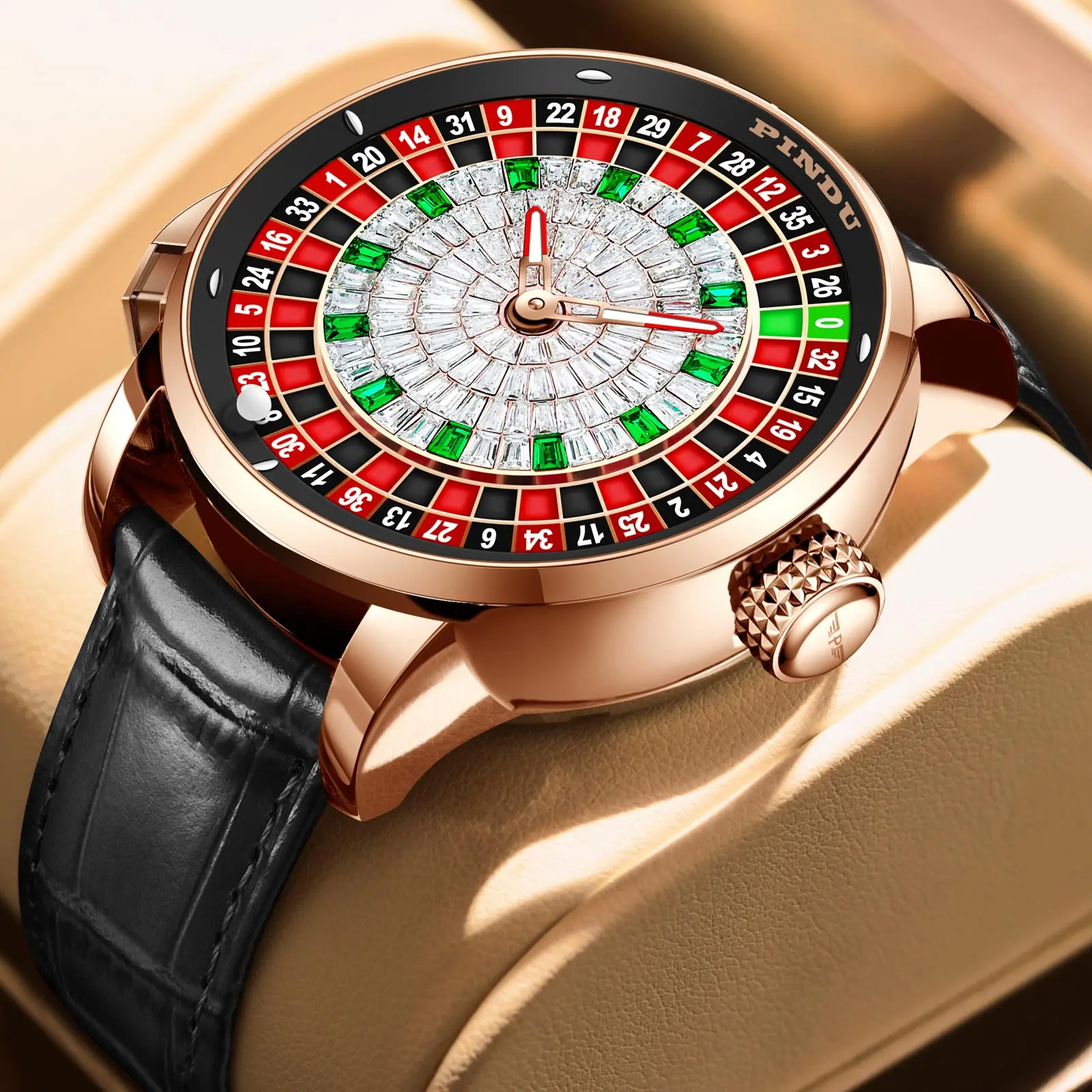 Мужские механические часы PINDU Design New Push Button Turn Russian Roulette Game 46MM с механизмом NH35A, сапфировым стеклом и циферблатом с бриллиантами. (art.: 3920db4cff2dd) - 3920db4cff2dd