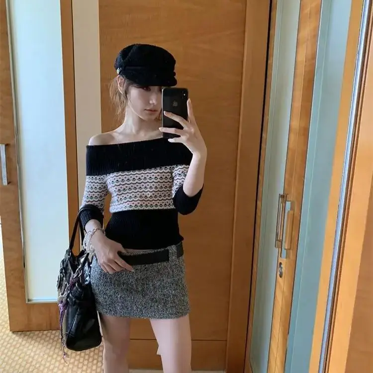 Вязаный свитер со средним рукавом цельный вырез осень-зима жаккардовый Fair Isle