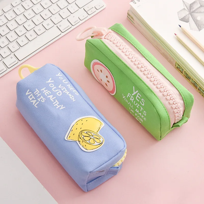 

Big Zipper Fruit Pencil Bag Lemon Pineapple Canvas School Pencil Case Stationery Organizer Storage Bags Trousse Scolaire