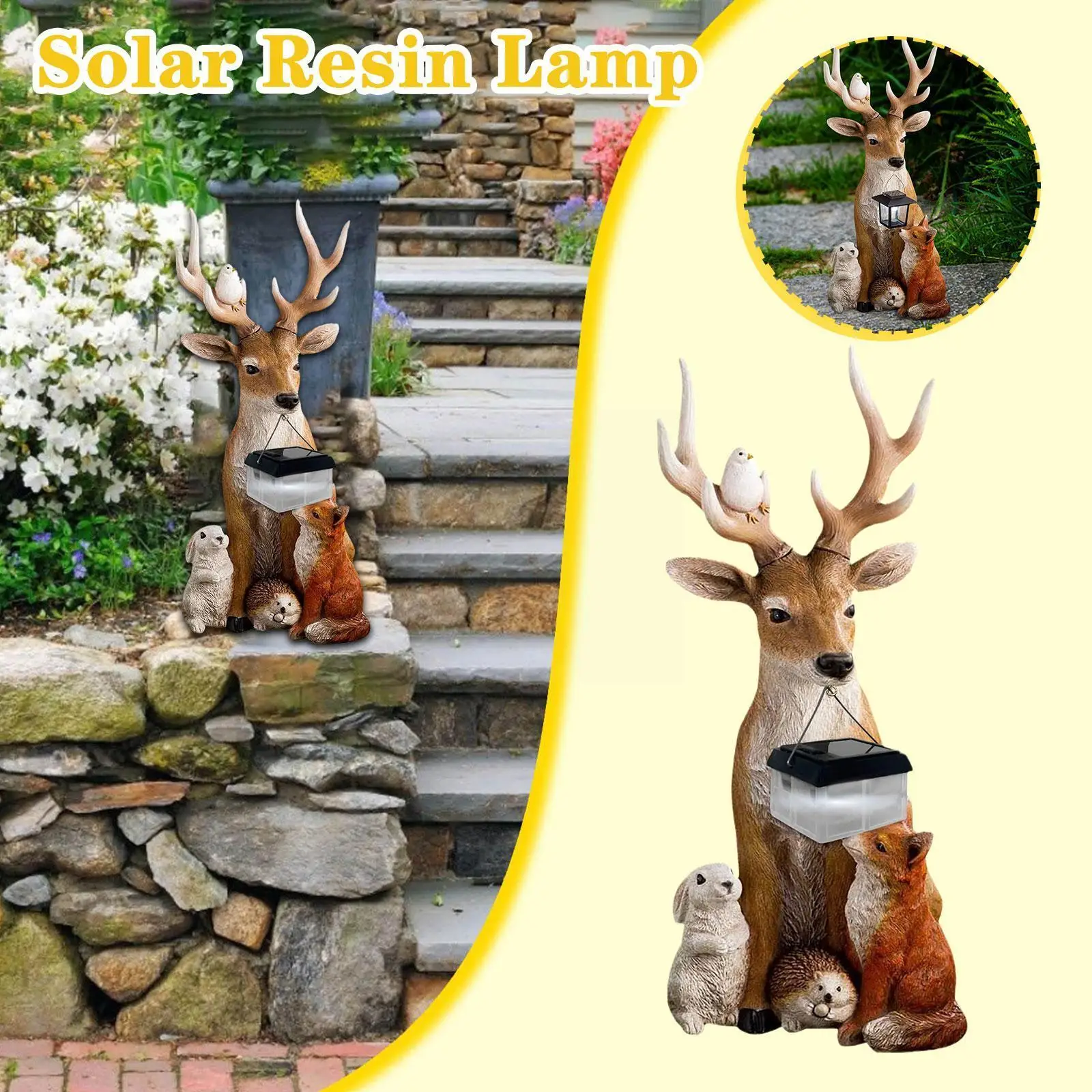 

Solar Resin Deer Rabbit Hedgehog Wolf Figurine Deer Decoration Crafts And Yard Friends Miniatures Ornaments Garden Sculptur N1J9