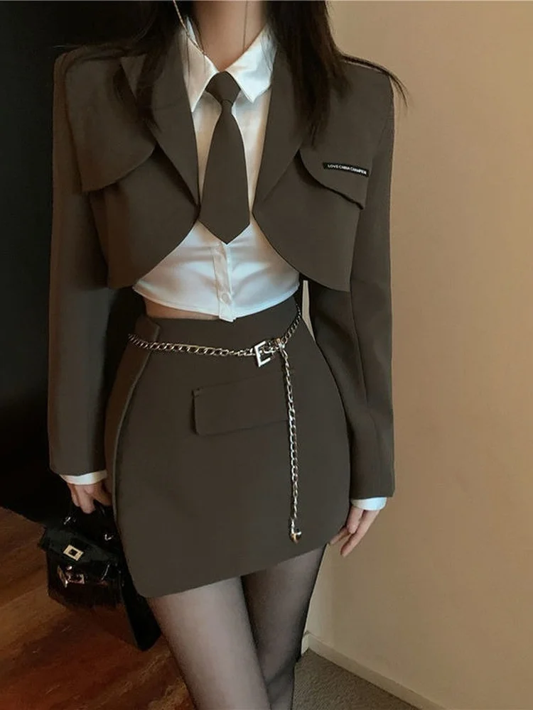 

Костюм женский из блейзера + юбки + рубашки, комплект из 3 предметов