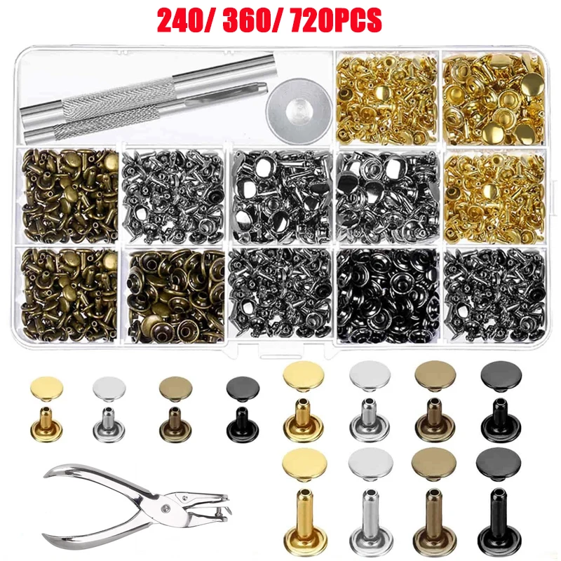 

480/360/240pcs Double Cap Rivets Studs Round Rivet for DIY Leather Craft Bag Belt Clothing Garment Shoes Pet Collar Fixing Tools