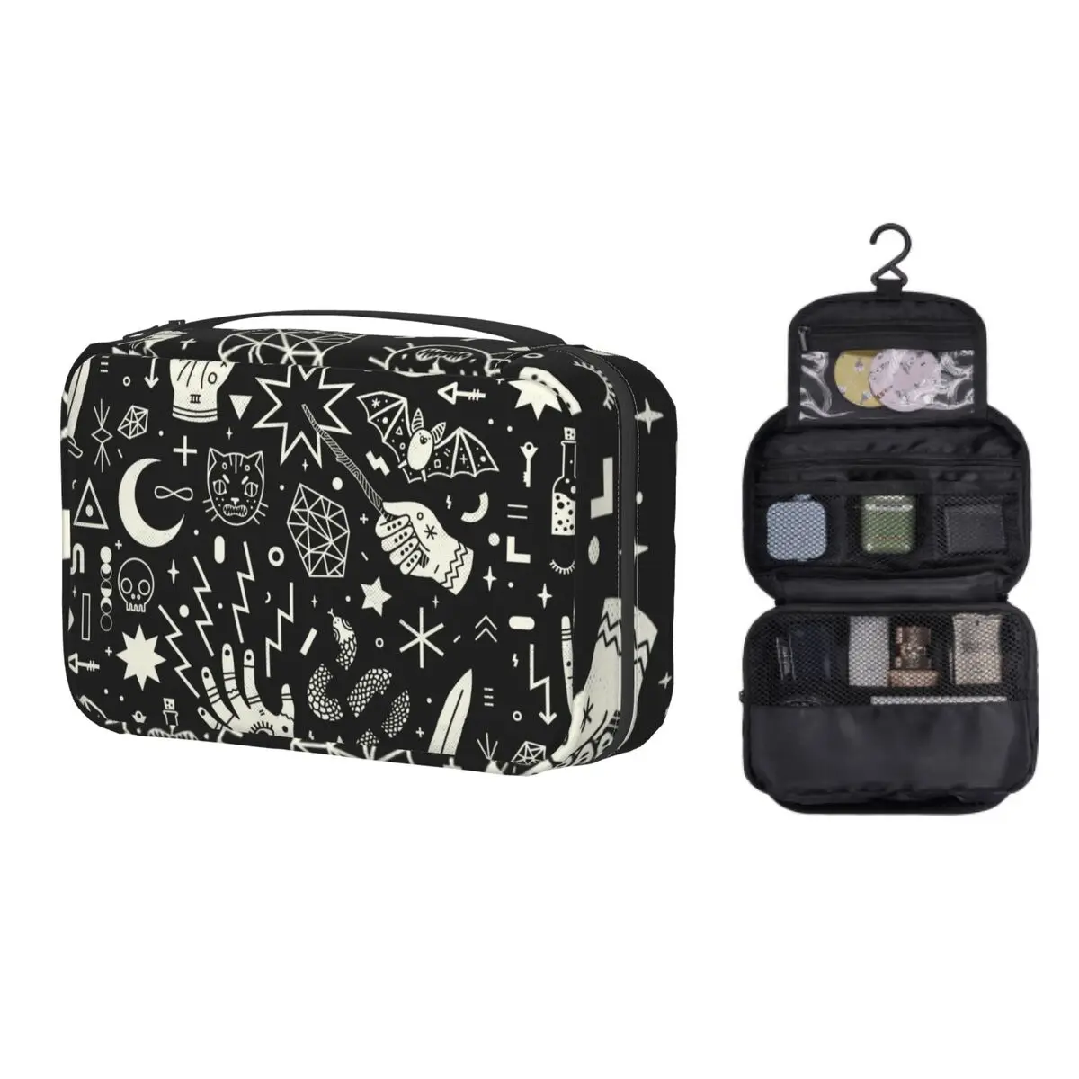 

Cute Halloween Witchcraft Witch Travel Toiletry Bag Women Hanging Occult Witchy Magic Cosmetic Makeup Organizer Dopp Kit