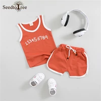 2022 summer childrens sets casual printed pattern round neck sleeveless vest elastic waist shorts two piece suit