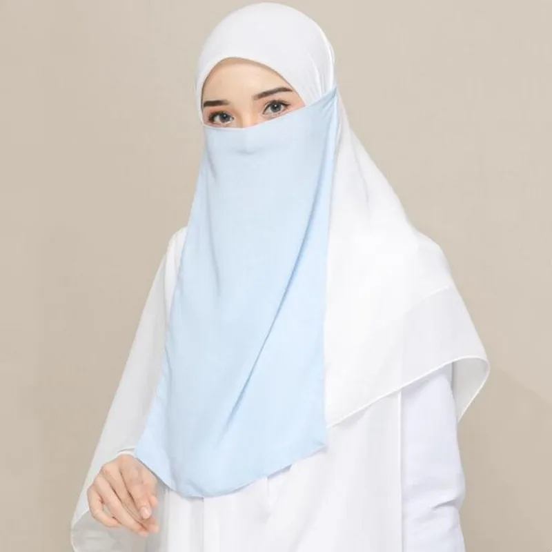 

45X50CM New Muslim Chiffon Veil Women Fashion Ramadan Solid Color Soft High Quality Tie Back Headcover Face Cover Dropshipping