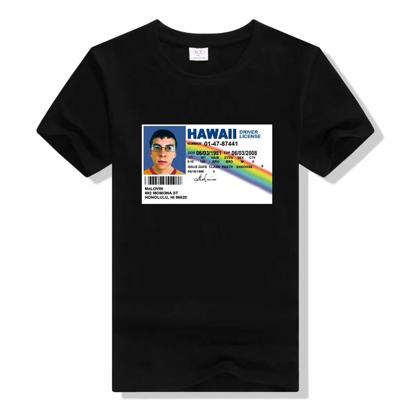 

Homme t shirt summer men t-shirt Mclovin id card superbad geek Mens T-shirt Cotton t-shirt teenagers cool tops Tee