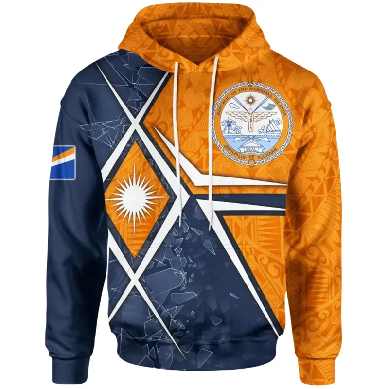 The Republic-of Marshall Islands Map Flag 3D Print Hoodies Emblem Graphic Hooded Hoody Mens Pullover Sweatshirt