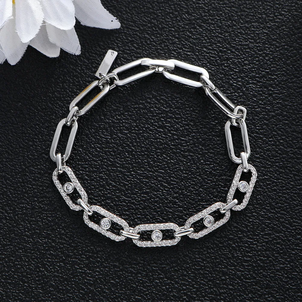

HIBRIDE New Fashion Geometric Cubic Zirconia Link Chain Bracelets For Women Bridal Party Accessories bijoux femme B-171