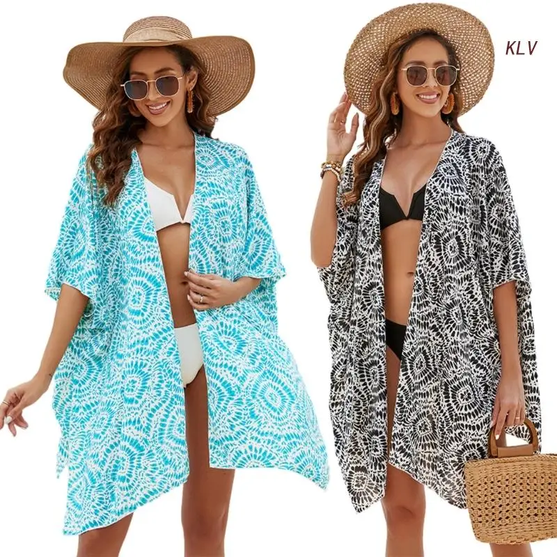 

Womens Floral-Print Kimonos Cardigan Loose Swimsuit Coverup Casual Side Slit Beach Bathing Suit Tops Sexy Beachwear