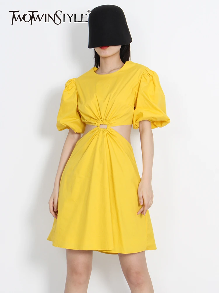 

Женское винтажное платье TWOTWINSTYLE, однотонное мини-платье с круглым вырезом, коротким рукавом и высокой талией, летняя одежда