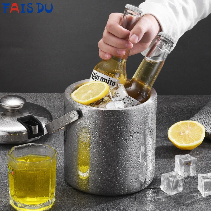Ice Bucket Stainless Steel Champagne Bowl Bucket Keg Double Wall Bar Red Wine Beer Drinks Ice Bucket