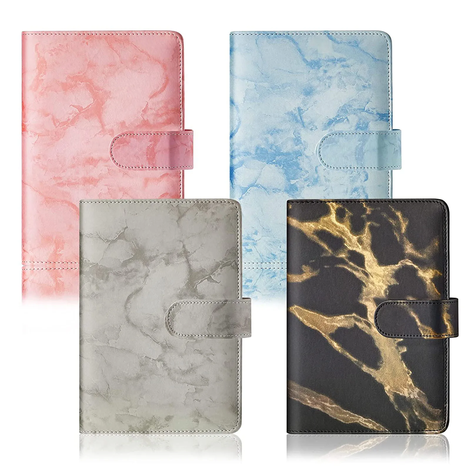 

A6 PU Leather Binder Budget Marble Refillable Notebook Cover, Loose Leaf Personal Planner Binder Cover with Magnetic Buckle
