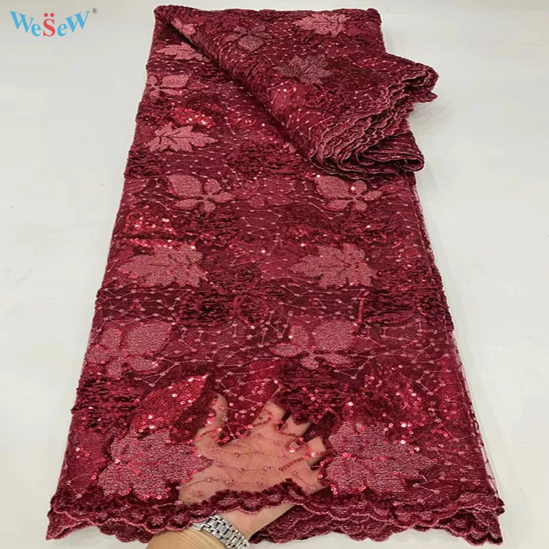 

High Quality Embroidered Tulle Lace Fabric 5 Yards for DIY Gown Sequins Mesh French Lace Fabric for Wedding Party Dress BDPN79