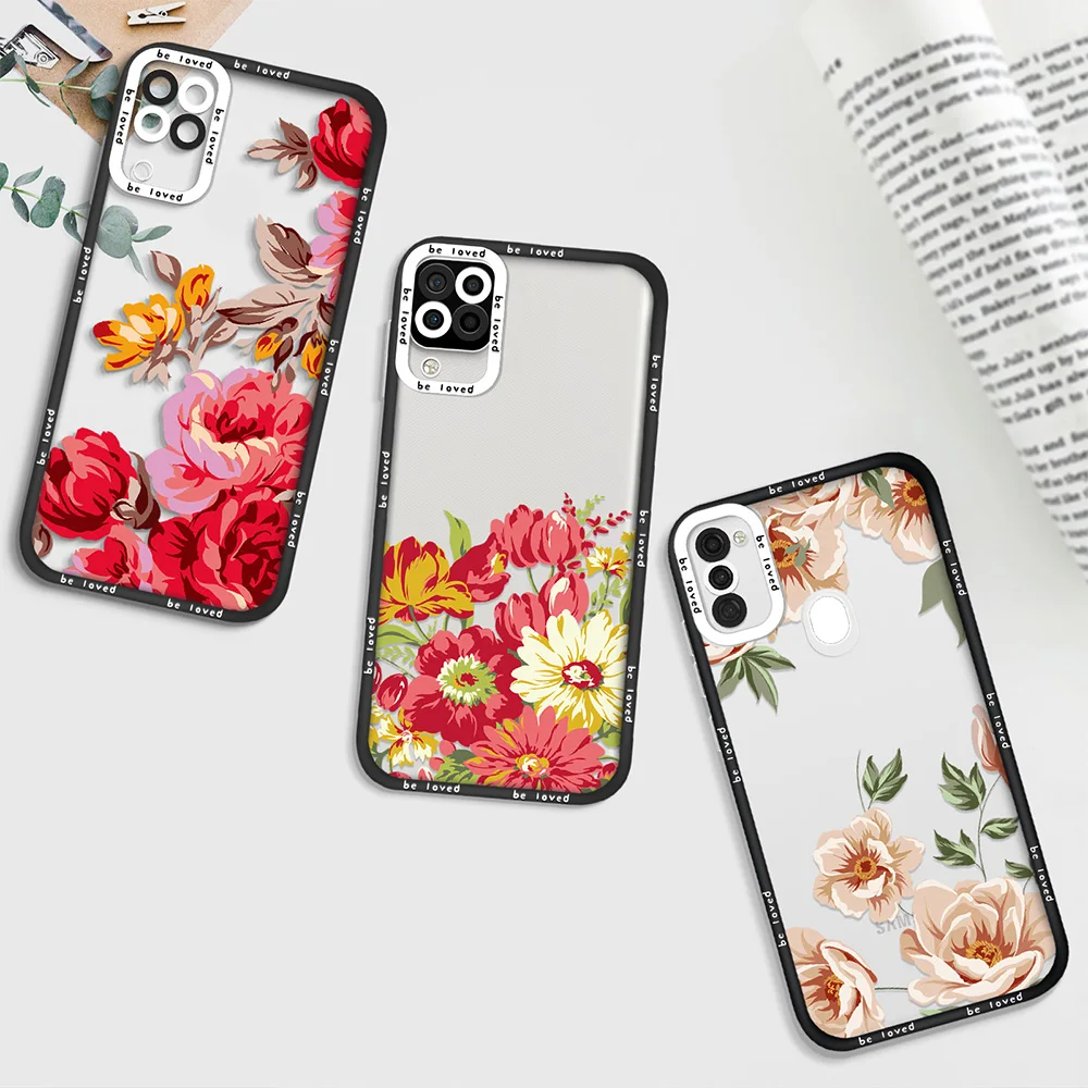 

Clear Phone Case for Samsung A11 A12 A71 A21S A32 4G A52 A52S A53 5G A72 S22 Plus S22Ultra Flower Shockproof Coque Back Covers