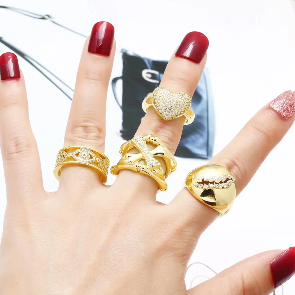 OCESRIO модные массивные кольца с белым кристаллом в форме сердца для женщин медное