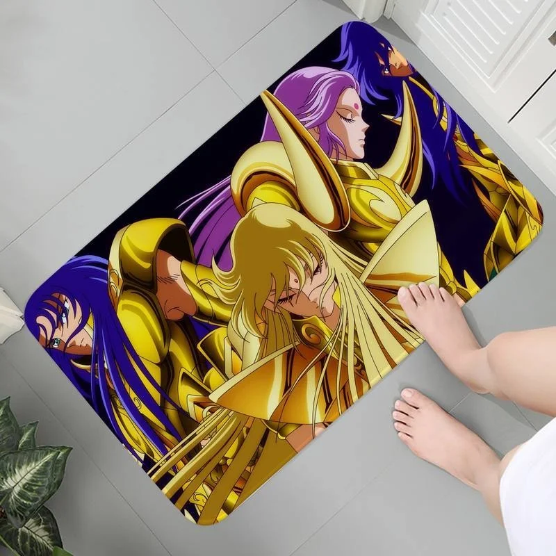 

Carpet Mat Entrance Kitchen Bath Flannel Soft Anime Doormat Rug Memory Foam Anime Saint Seiya Parlor Mat Area Rugs Mat bedside