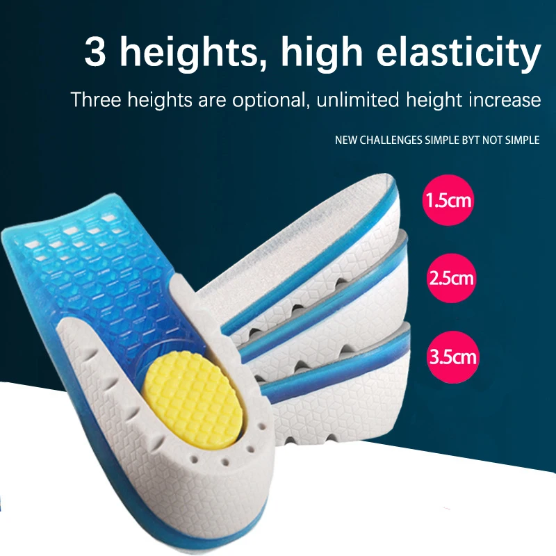 

Height Increase Insole Soft Comfort Inner Growing Heel Sole TPE Silicone Gel Heighten Lift Half Shoes Pad For Men Women