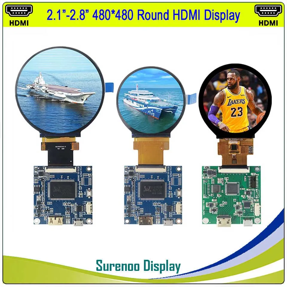 2.1" 2.8" 480X480 Round Circle HDMI-compatible to RGB IPS LCD Module Monitor Screen USB Capacitive Touch Panel