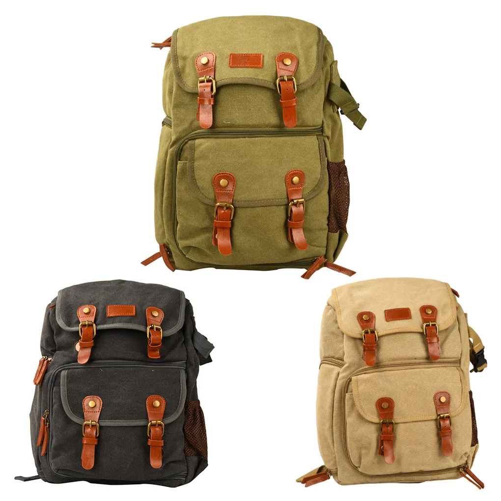 

Camera Backpack Large Capacity Camera Storage Bag Breathable Adjustable Canvas Rucksack, Grey