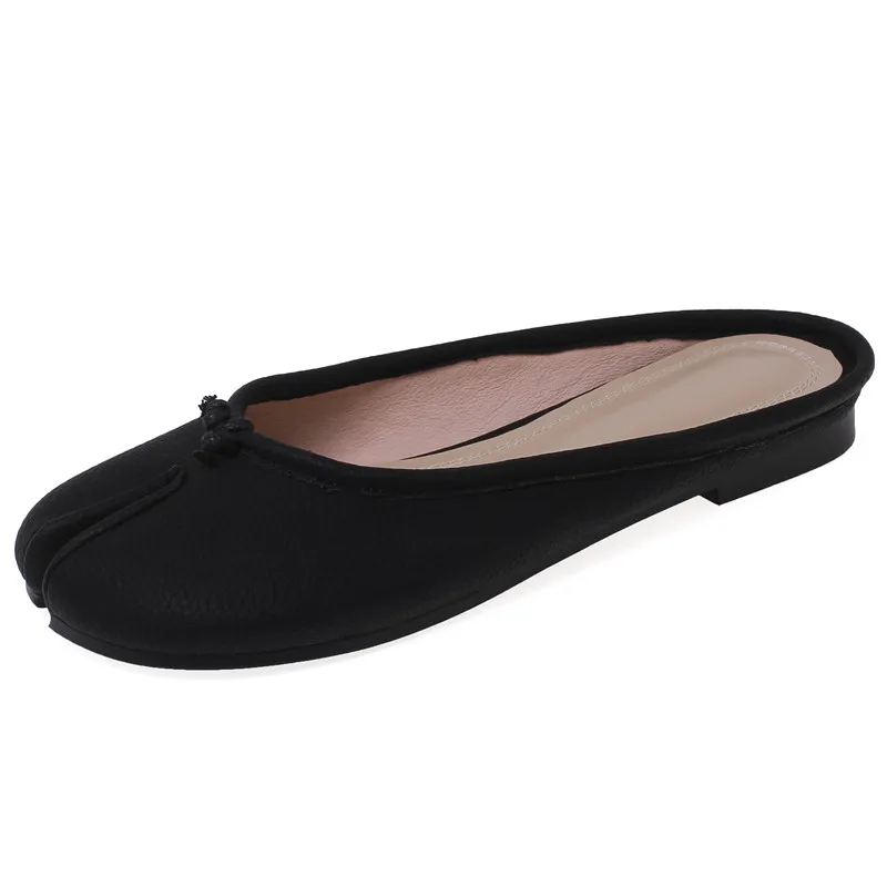 

New Ladies Shallow Mouth Shoes Sexy Soft Bottom Comfortable Split Toe Fashion Small Leather Shoes Round Toe Flat Bottom Shoes