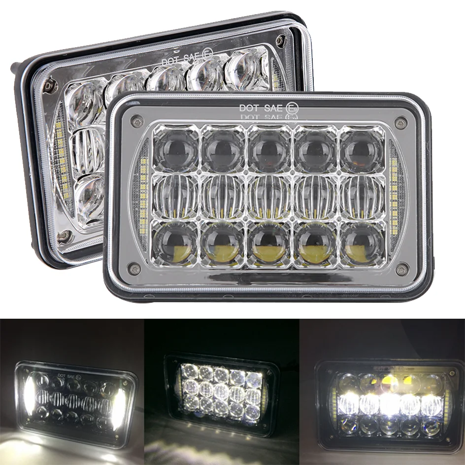 

New 60W 4x6 Inch LED Headlights DOT with DRL for Peterbilt Kenworth Freightinger Oldsmobile Cutlass Ford SUV Truck Fork Lift