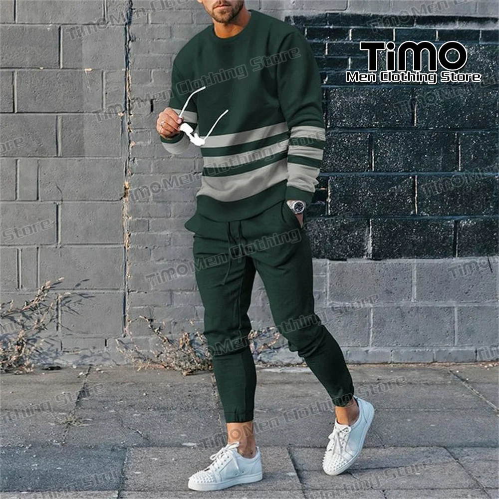Spring/Autumn Men Tracksuit Street Fashion Casual Long Sleeved T-shirt+Trousers Suit O-Neck Loose Men's Jogging Suit 2-Piece Set