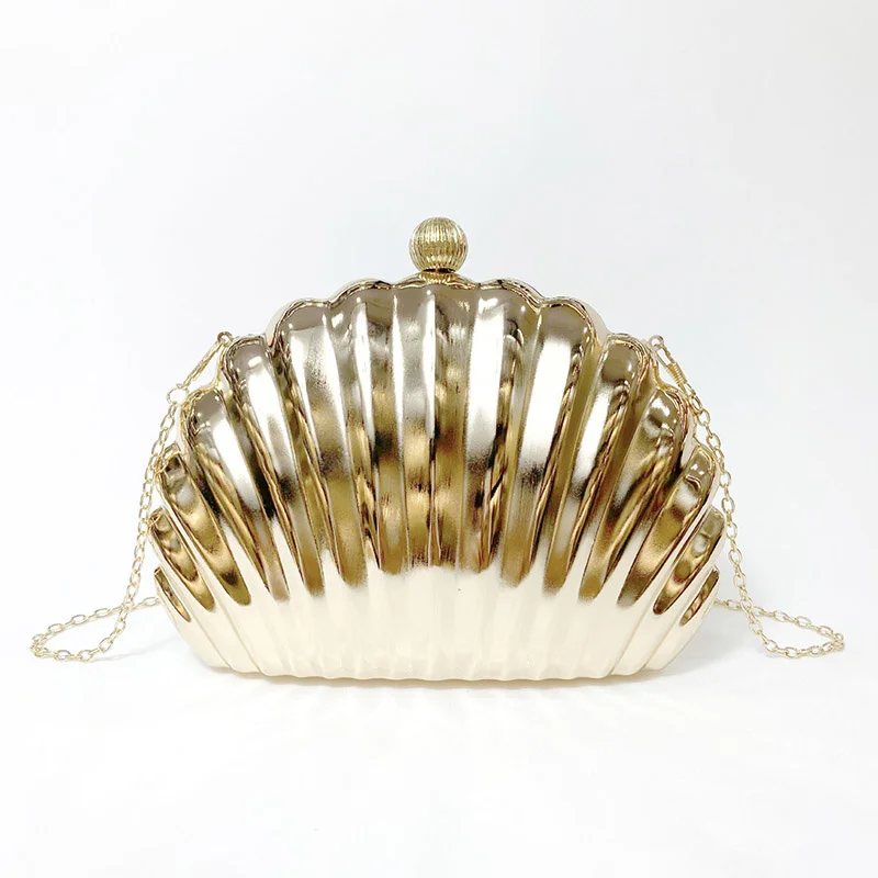 

Designer Shell Bag New Metallic Bag for Women small Shoulder Bags Cute Purses Crossbody Bag gold silver evening bag B462