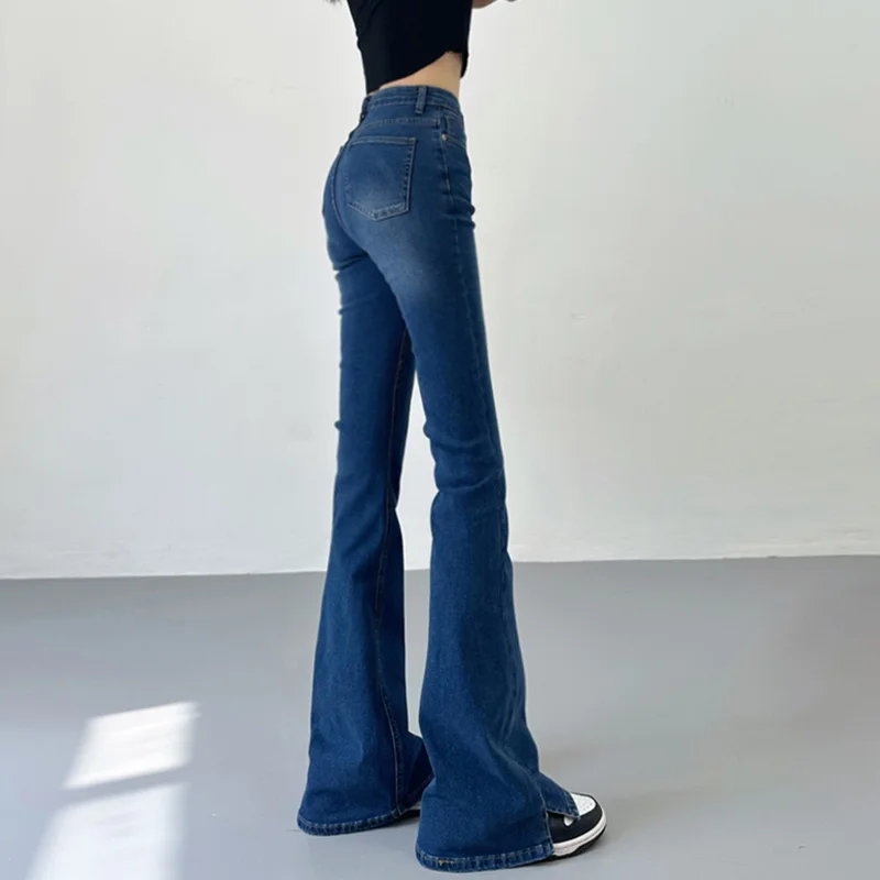 

Retro TVVOVVIN 2023 Spring Spicy Girls High Waist Tight Elastic punk Pants Fashion Sexy Split Jeans Pants bell bottoms YU64