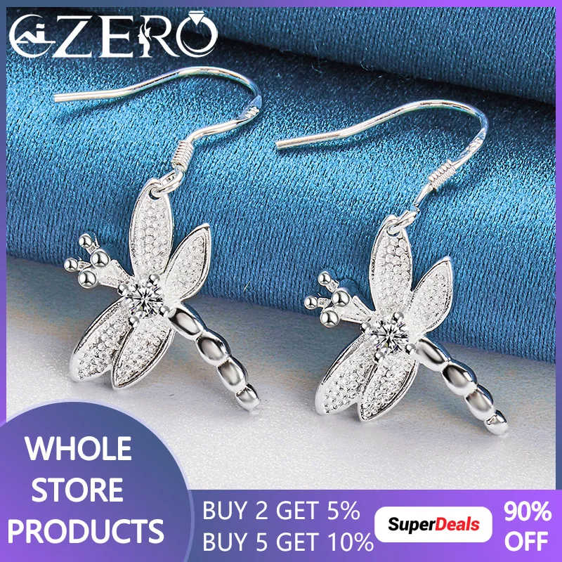 ALIZERO 925 Стерлинговое серебро Стрекоза AAA циркониевые Висячие серьги для женщин