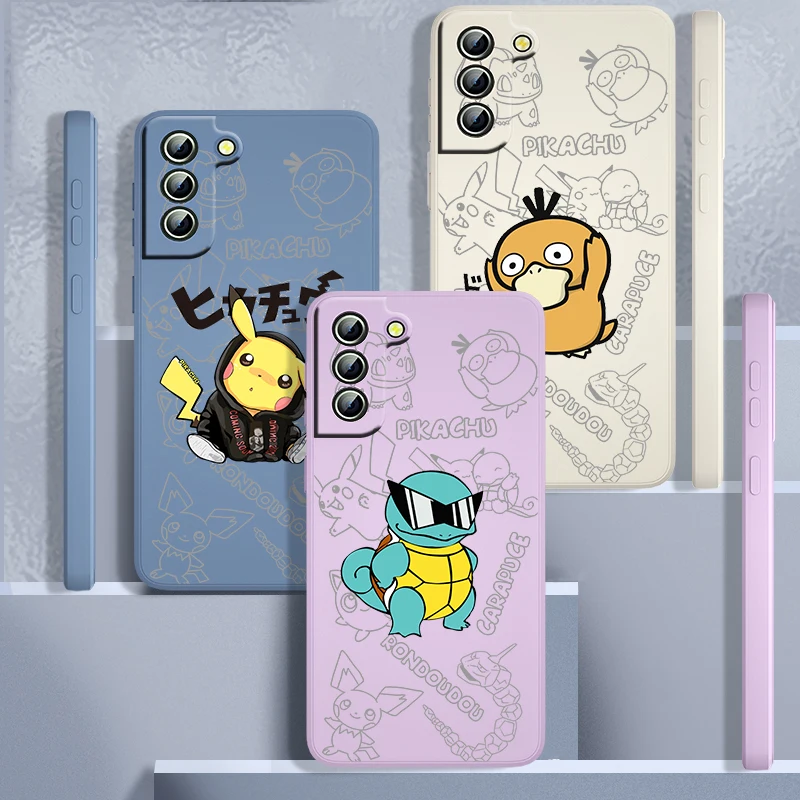 

Couple cute up to duck Pikachu For Samsung Galaxy S22 S21 S20 FE S10 Note 20 10 Ultra Lite Plus Liquid Rope Phone Case