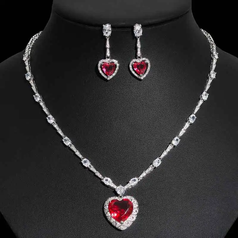 Классический модный комплект ожерелья и сережек с подвеской в форме сердца