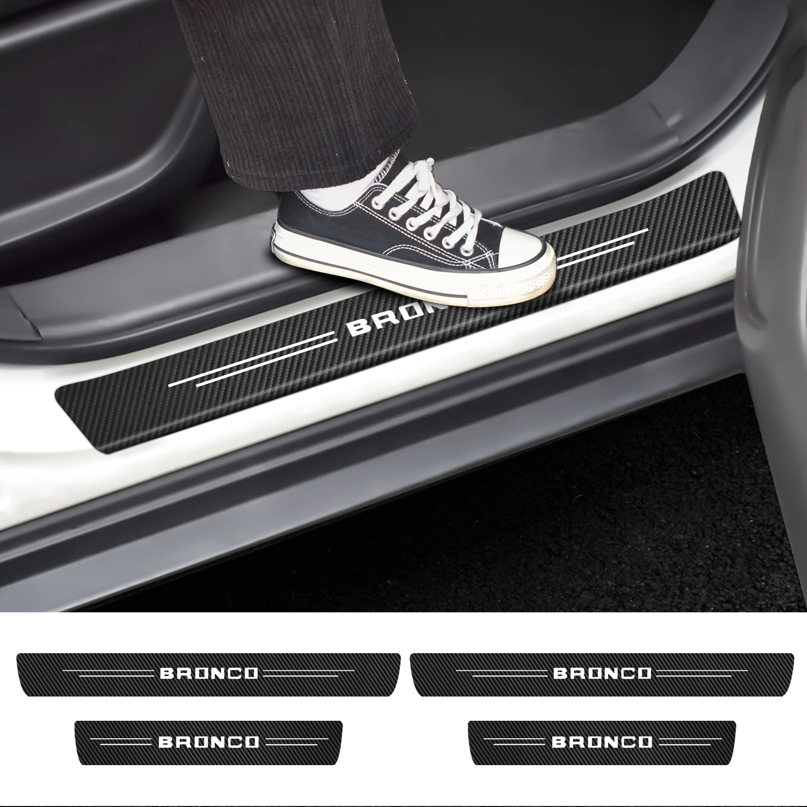 

4pcs Car Sticker Door Carbon Leather Fiber Sill Plate ForBronco 2021 2022 carbon fiber Sticker bronco sport 4/2 Car Accessories