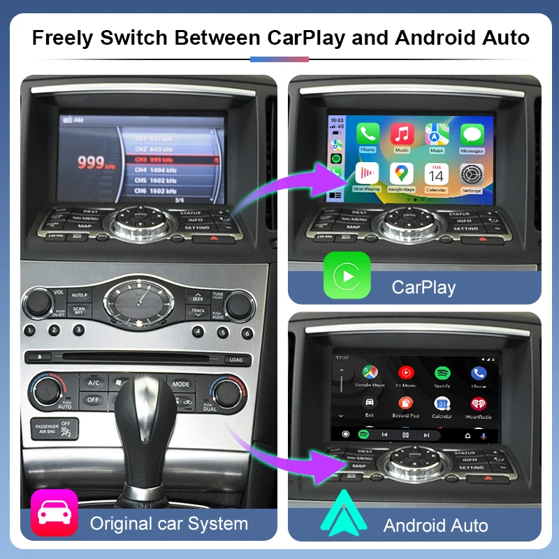Фото Беспроводной CarPlay Android Auto для Nissan/Infiniti FX/G Series G37/G35 с функцией MirrorLink, AirPlay, навигацией и голосовым управлением. №2