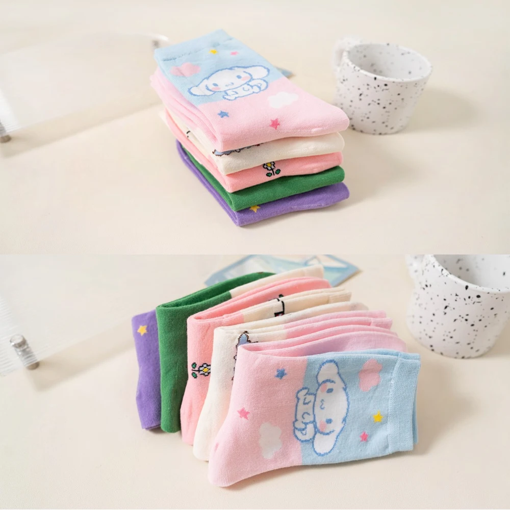 Носки MINISO Hello Kitty для девочек носки Kuromi Cinnamoroll милые Sanrio Melody из хлопка дышащие