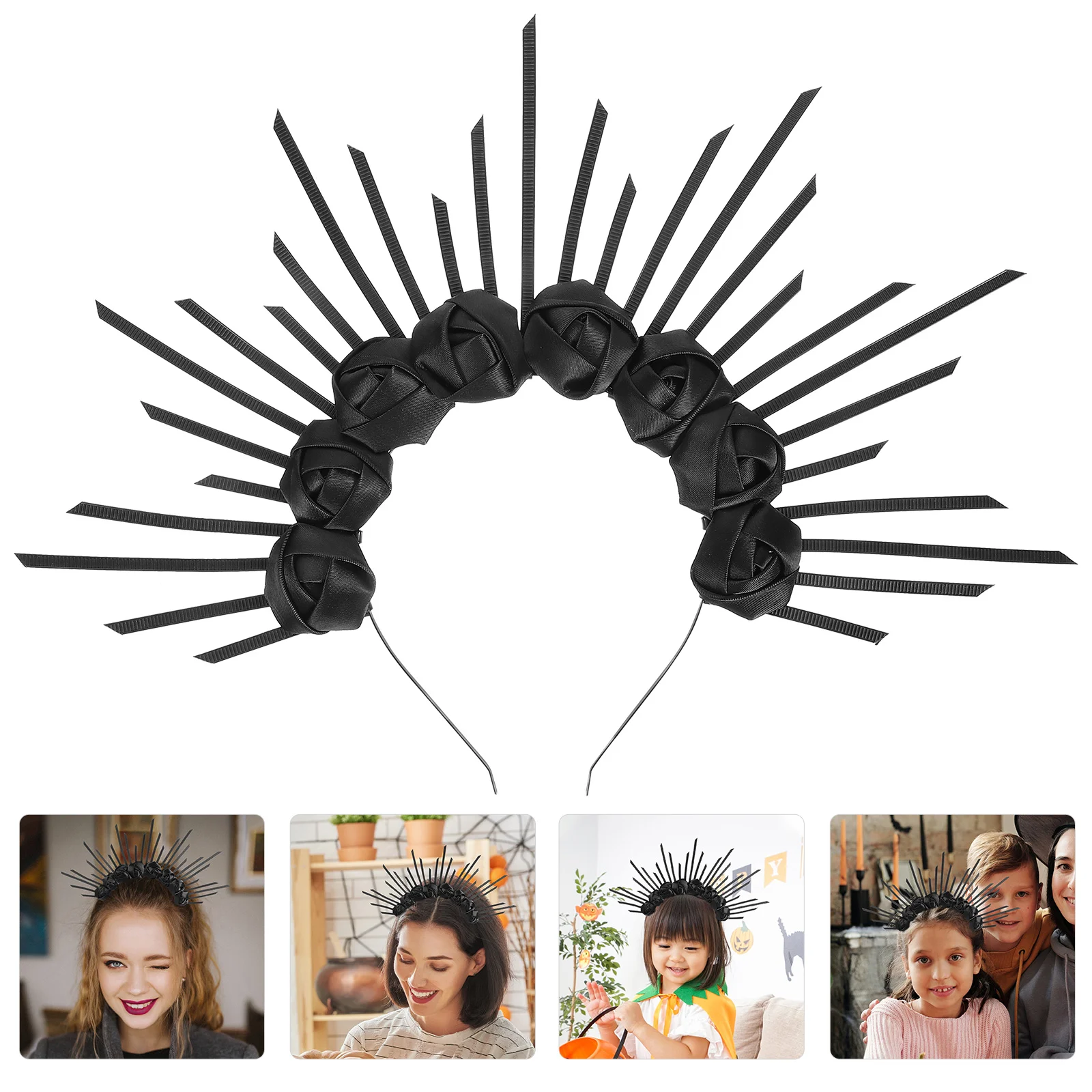 

Headbands Goth Decorations Spike Crown Headpiece Halloween Funny Fabric Sunburst Floral Cosplay Women