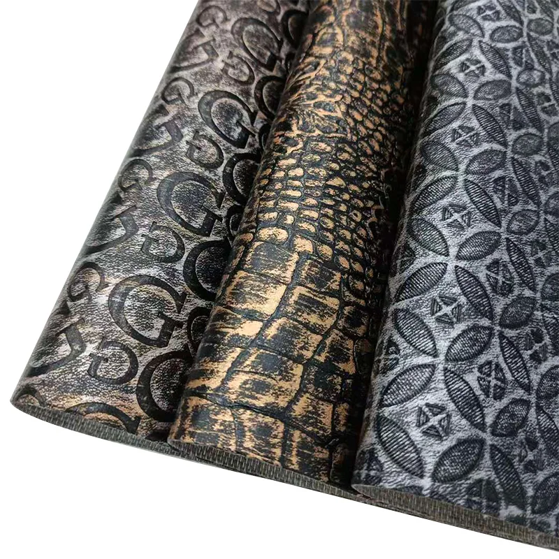 

46*135CM Geometric/Crocodile Grain/Letter Embossed Retro and Vintage PU Faux Leather Fabric Sheet for Sewing/Craft/Decorative