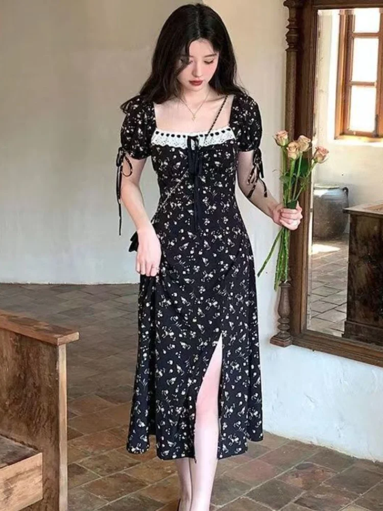 

Летнее винтажное милое платье с цветочным рисунком, женское праздничное пляжное платье средней длины в стиле бохо, женское элегантное платье в Корейском стиле, модель 2023 года