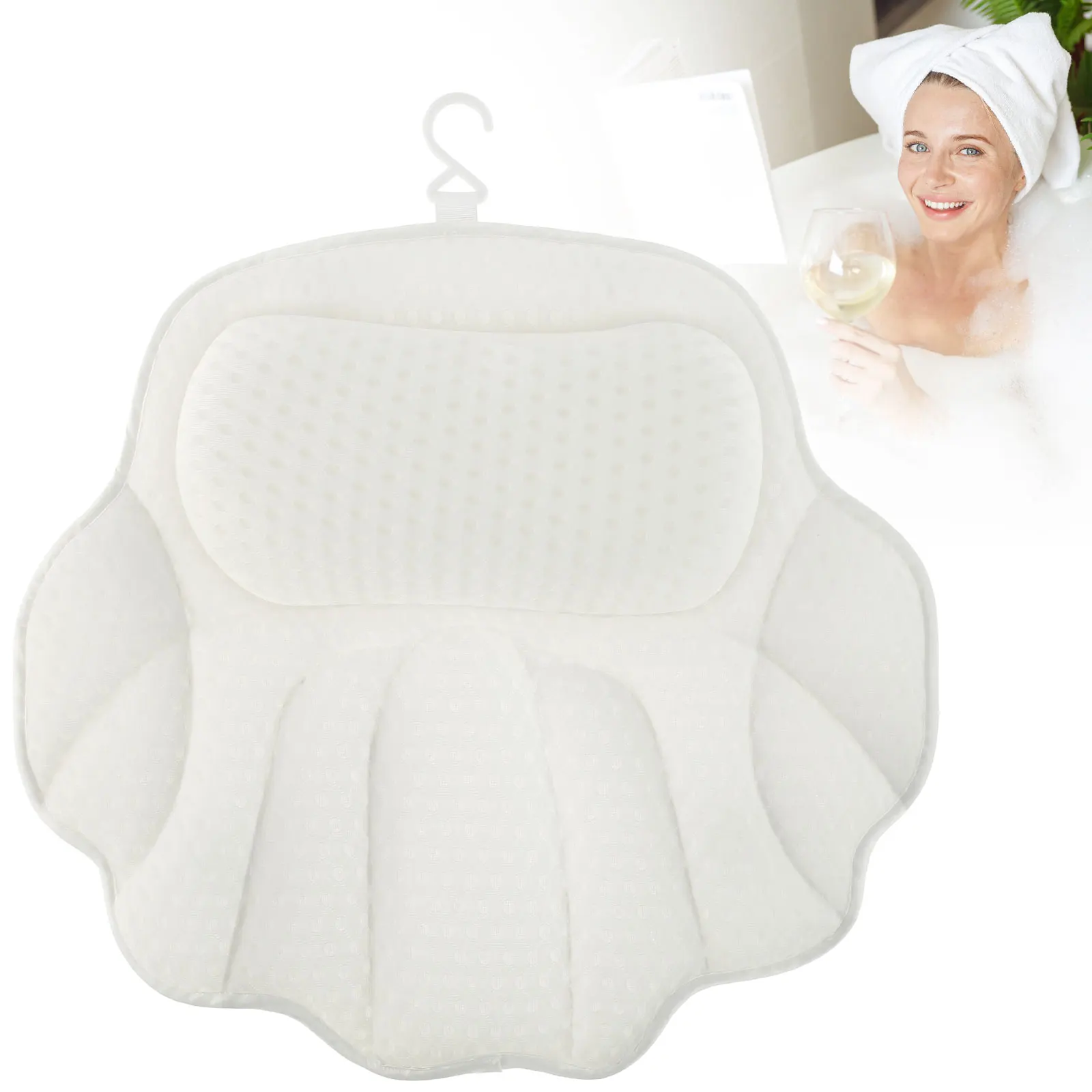 

Bath Pillow with 6 Powerful Suction Cups 4D Breathable Mesh Bathtub Spa Pillow Ergonomic Bathtub Cushion Soft Bath Tub Pillow