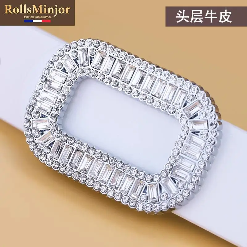 Rolls Mingjue High-End Belt Women Genuine Leather Smooth Buckle Versitile Fashion Waist Seal White Jeans Strap