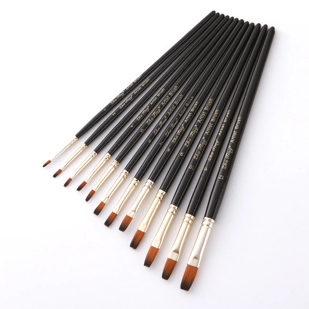 

12 Pcs Micro Brush Oil Paintbrush Nylon Painting Brushes Two-color Bamboo Drawings