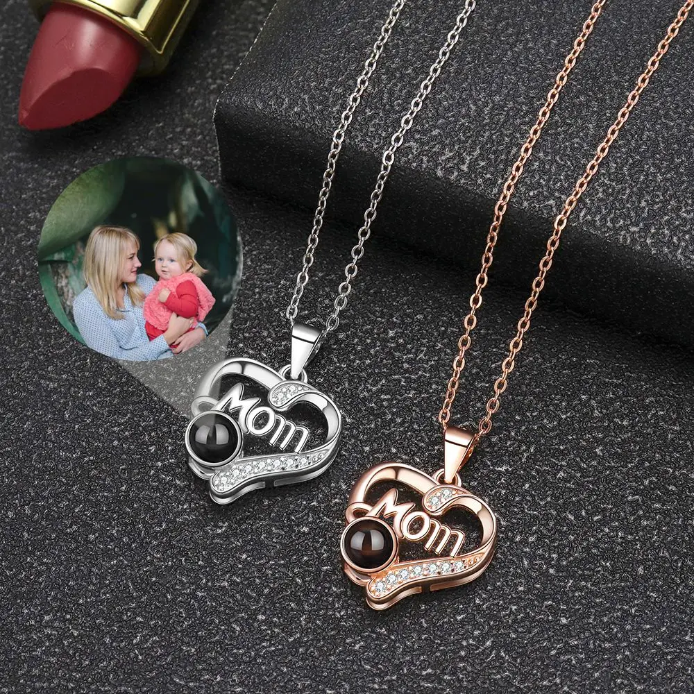 Custom Photo Necklace Personalized Necklaces Projection Photo Necklace for Women Mother's Day Heart Pendant Jewelry Mom Gift