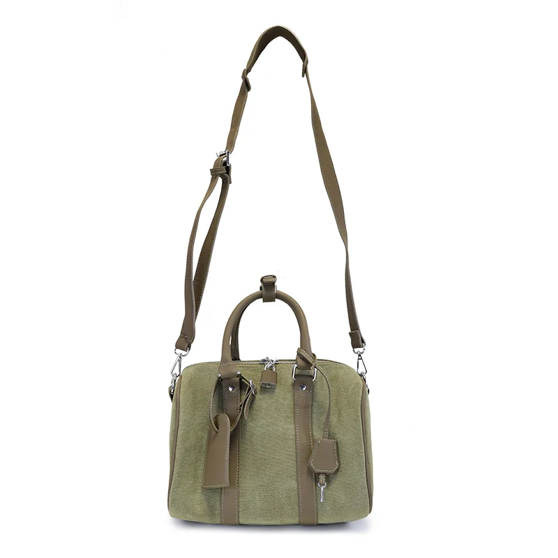 Сумка-ведро черно-зеленая парусиновая через плечо | Багаж и сумки