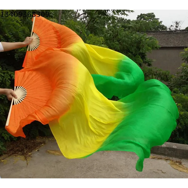 

Silk Dance Fan Belly Dance Double Fan Children Silk Fabric Fan Adult Yangko Square Fitness Gradient Color Dancing Fan