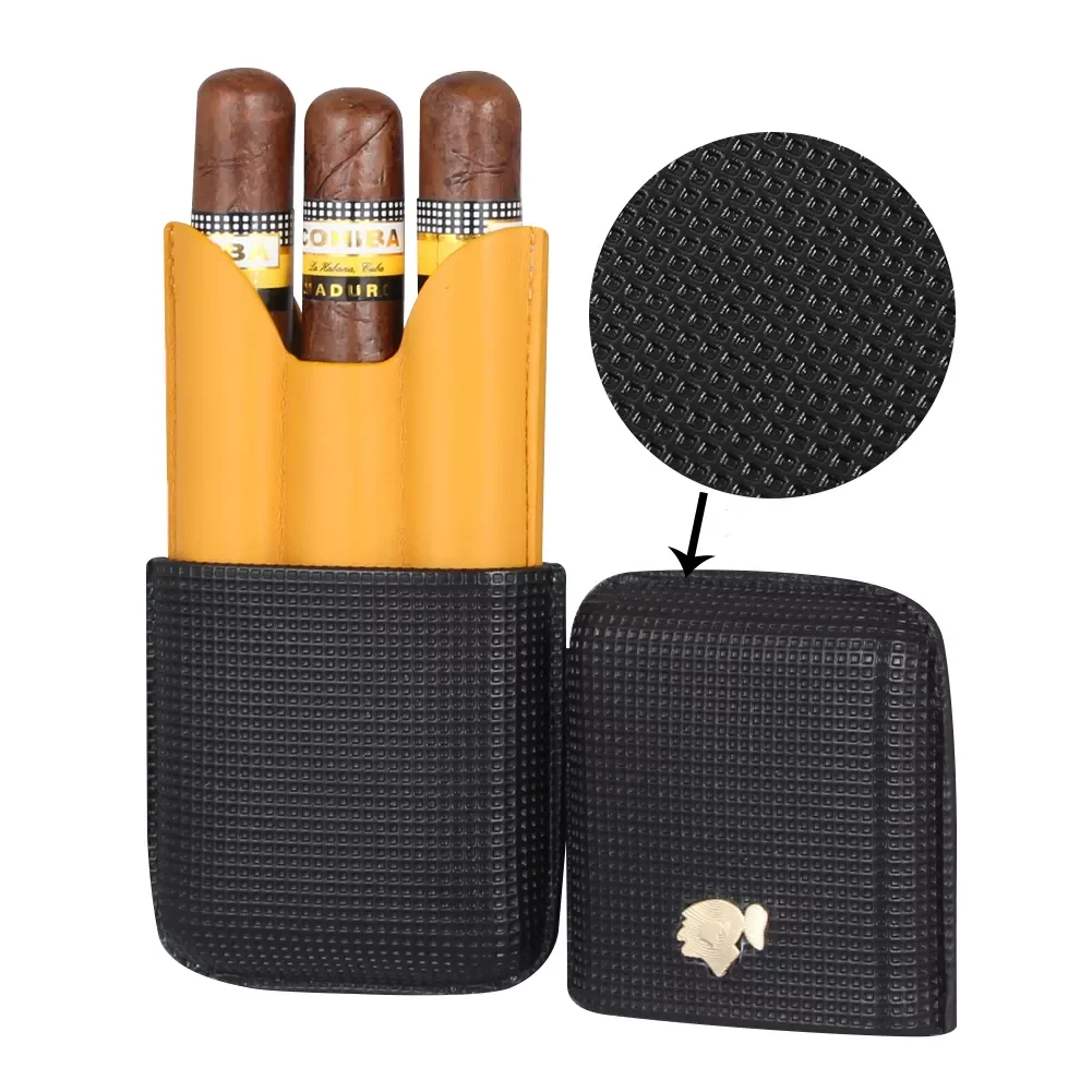 

COHIBA Gadgets Leather Cigar Case Travel Humidor Holder Portable 3 Tubes Mini Cigar Humidor Box Fit Cigars Accessories