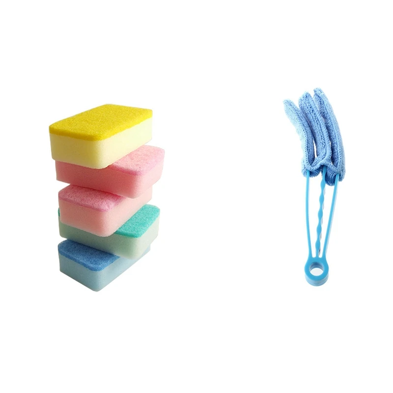 

5 Pcs Dish Bowl Cleaning Two Texture Sponge Pad With Minifibre Triple Blind Cleaner Mitt Venetian Slats Blinds Duster