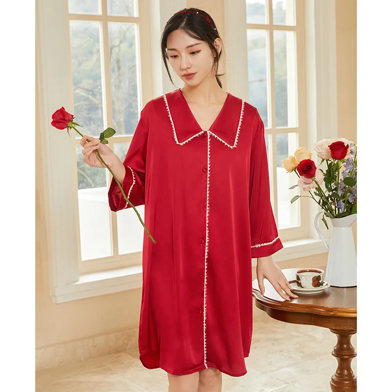 

Модная Элегантная пижама для женщин, атласная Шелковая Красная Свадебная ночная рубашка, женская летняя фотоодежда, домашняя одежда