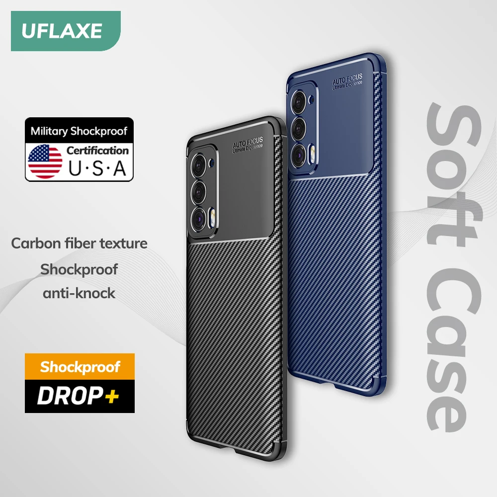 UFLAXE Original Shockproof Soft Silicone Case for Motorola Edge Plus Carbon Fiber Back Cover Casing