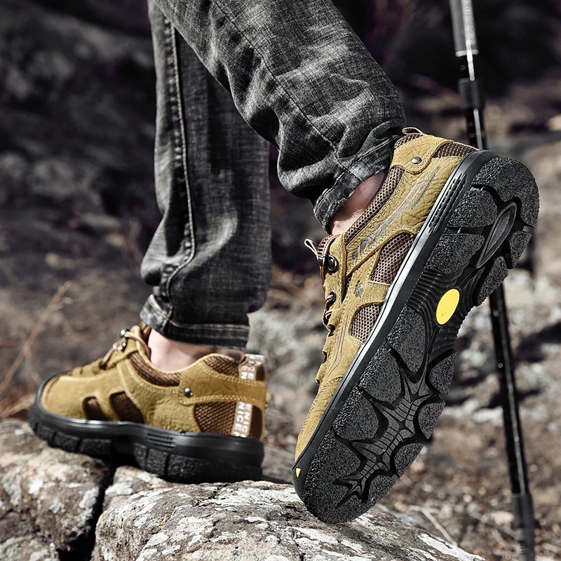 Spring Outdoor Hiking Shoes Men Breathable Trekking Sneakers Man Comfort Leather Rock Climbing Shoes Men Outventure Tourism Shoe